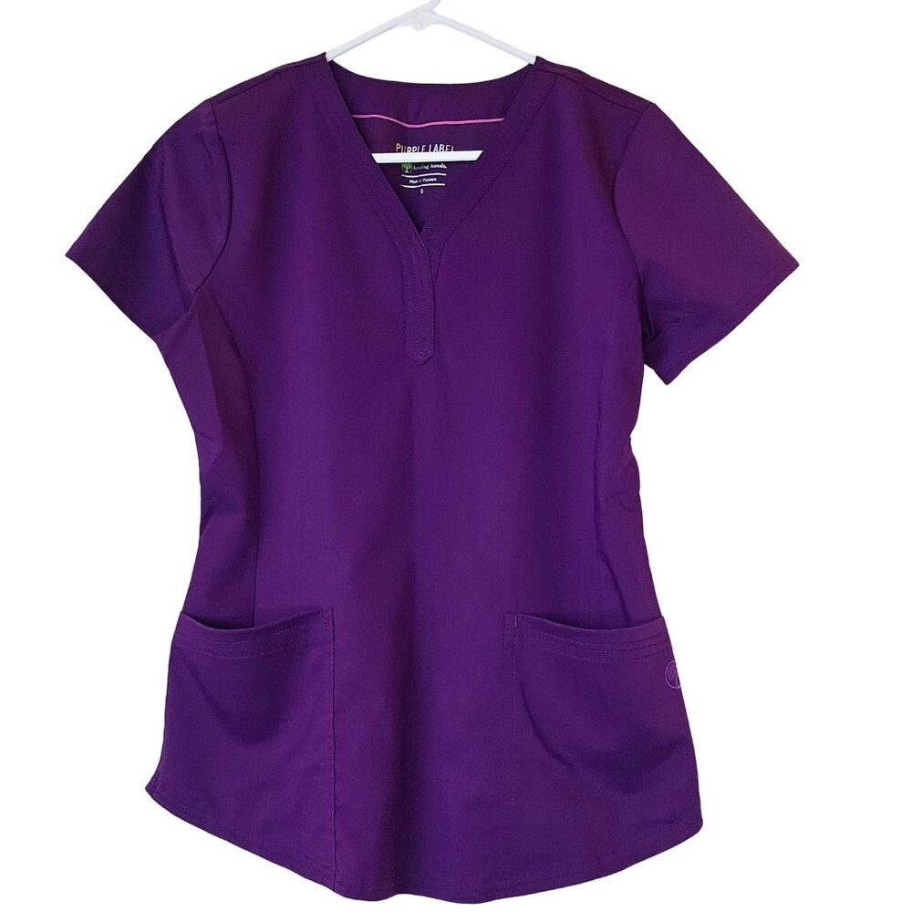 Purple Label Short Sleeve Women's Small Scrub Top Wine  Y-Neckline